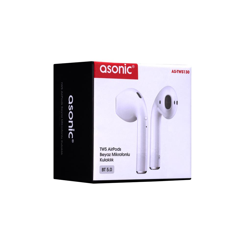 Asonic AS-TWS130 Beyaz Mobil Telefon Uyumlu Bluetooth TWS AirPods Mikrofonlu Kulaklık