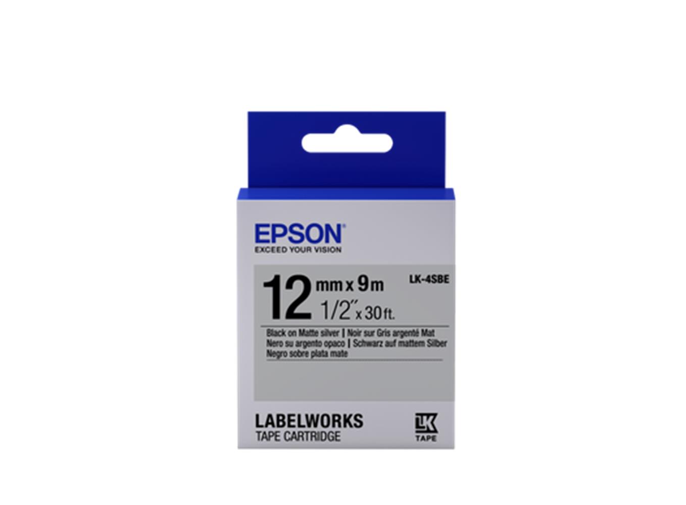 Epson LK-4SBE SILVER- GÜMÜŞ Üzeri SİYAH 12MM 9MT