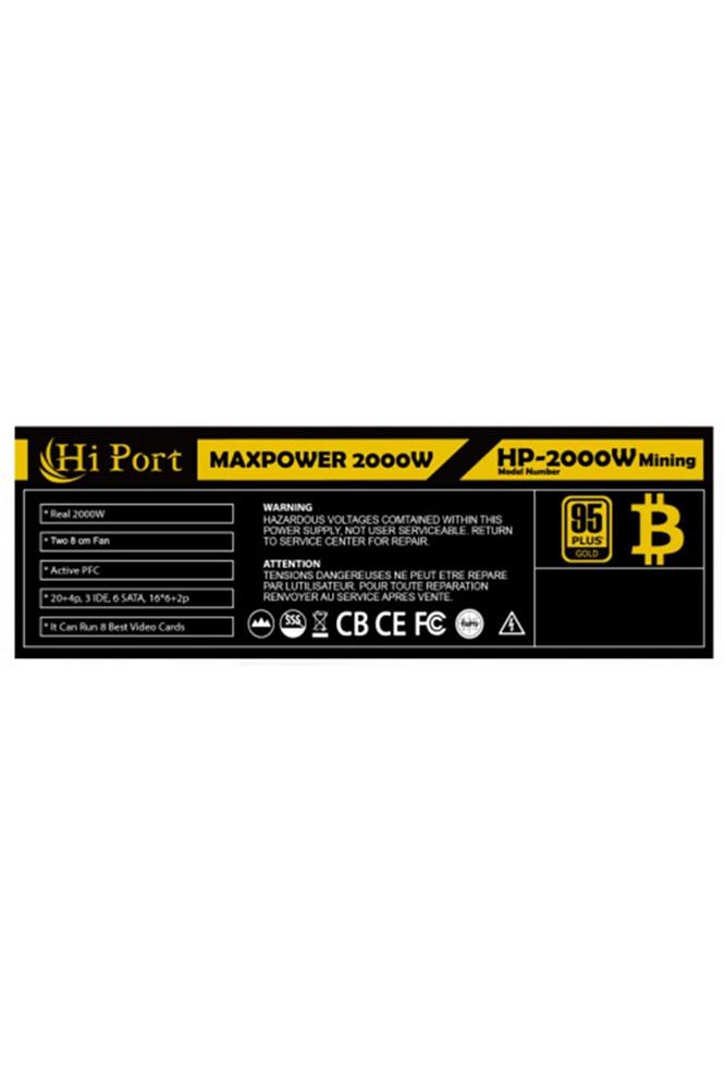 Hiport Maxpower 2000W 1x 20+4pin, 3x Ide, 6x Sata, 16X 6+2p Mining Powersuply Kutulu Hiport Maxpower 2000W 1x 20+4pin, 3x Ide, 6x Sata, 16X 6+2p Mining Powersuply Kutulu