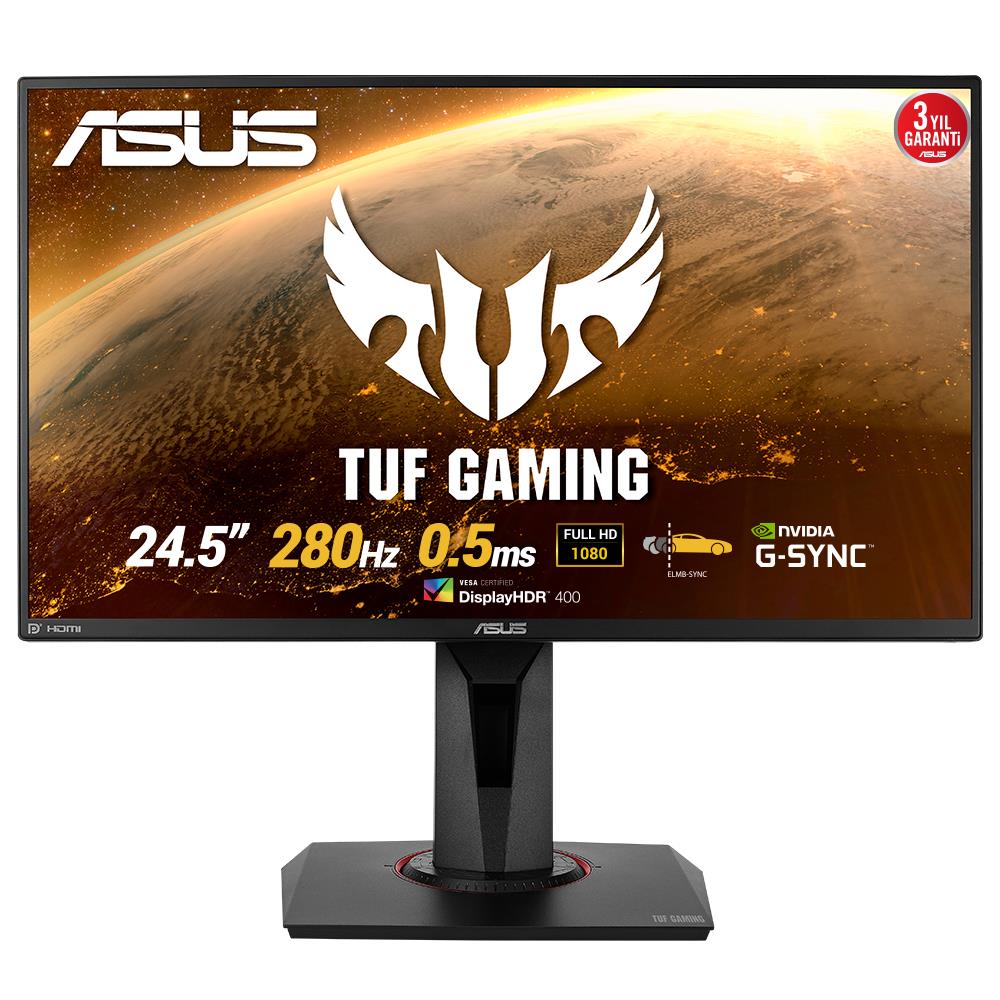 Asus 24,5" Tuf Gaming VG258QM HDR Freesync Ve G-Sync Uyumlu 1920x1080 0.5MS 280HZ DP HDMI Monitör