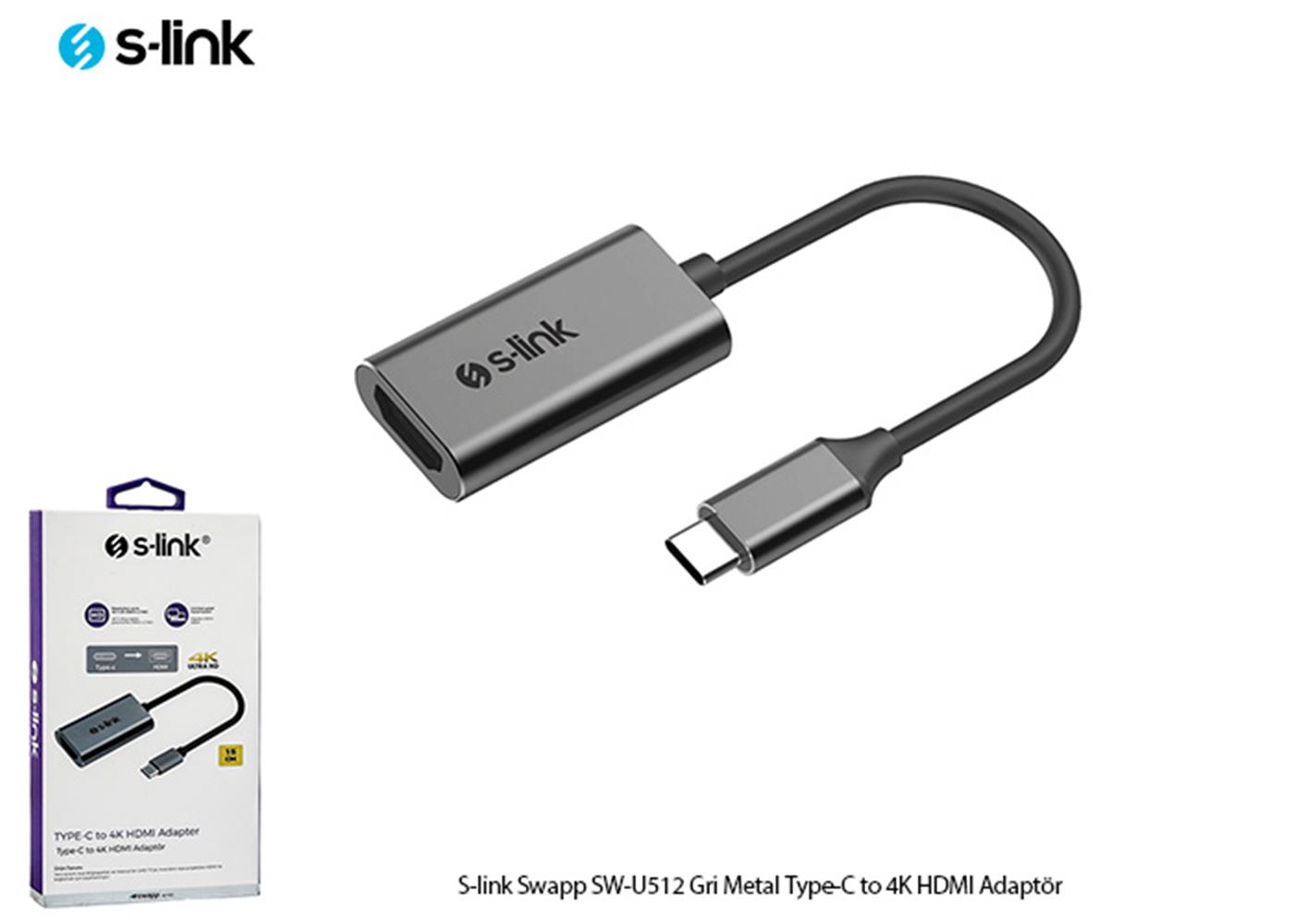 S-link Swapp SW-U512 4K@30Hz Gri Metal Type-C to 4K HDMI Adaptör