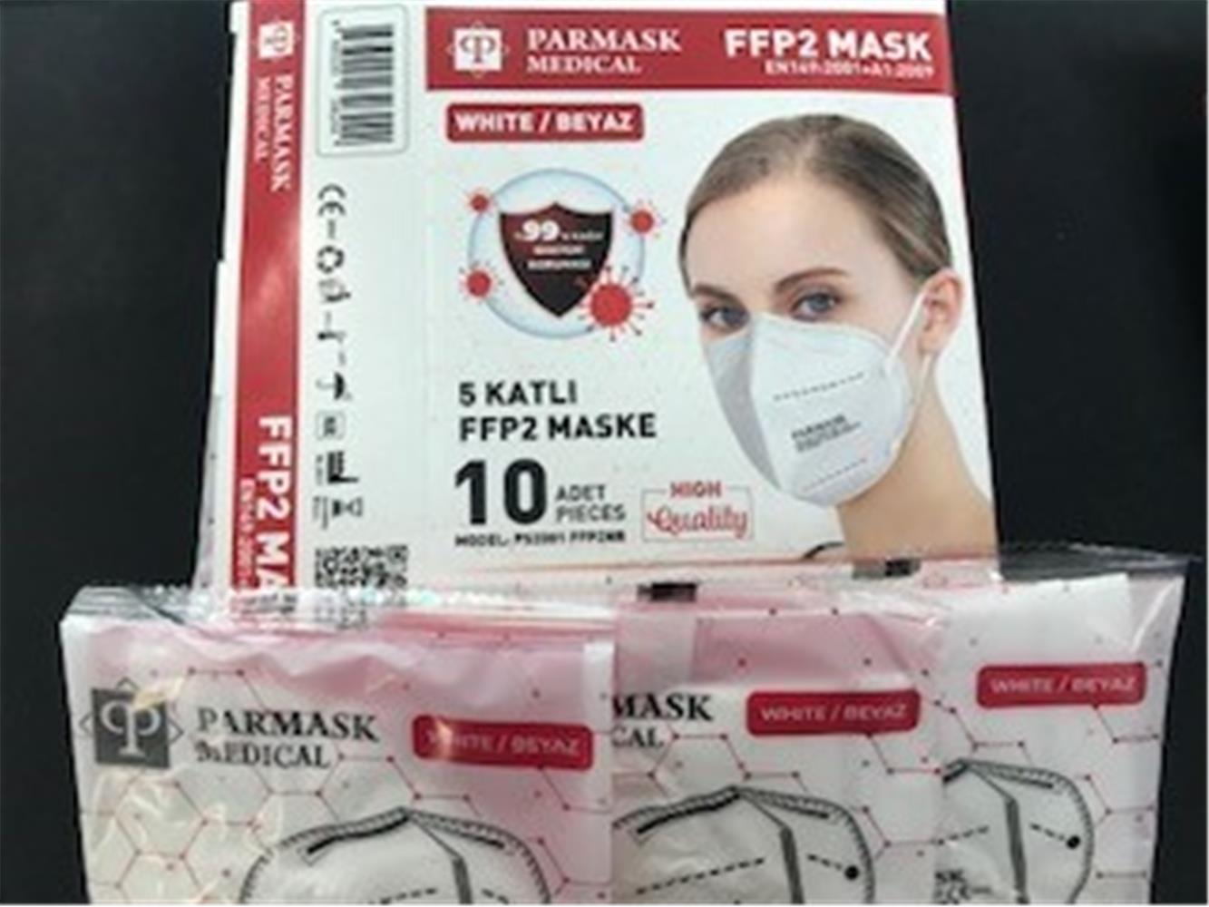 Parmask PS2001 FFP2NR 10lu 5 Katlı Beyaz Tek Tek Poşetli (En149:2001+A1:2009)