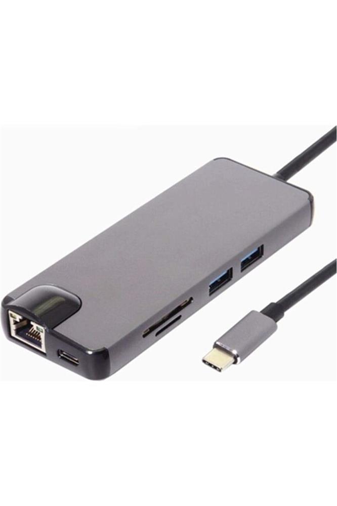 Daytona Fc09 Type-c To Hdmı Rj45 Type-c Sd Kart Usb 3.0 X 2 Vga Macbook Uyumlu 8In1 Çevirici Adaptör