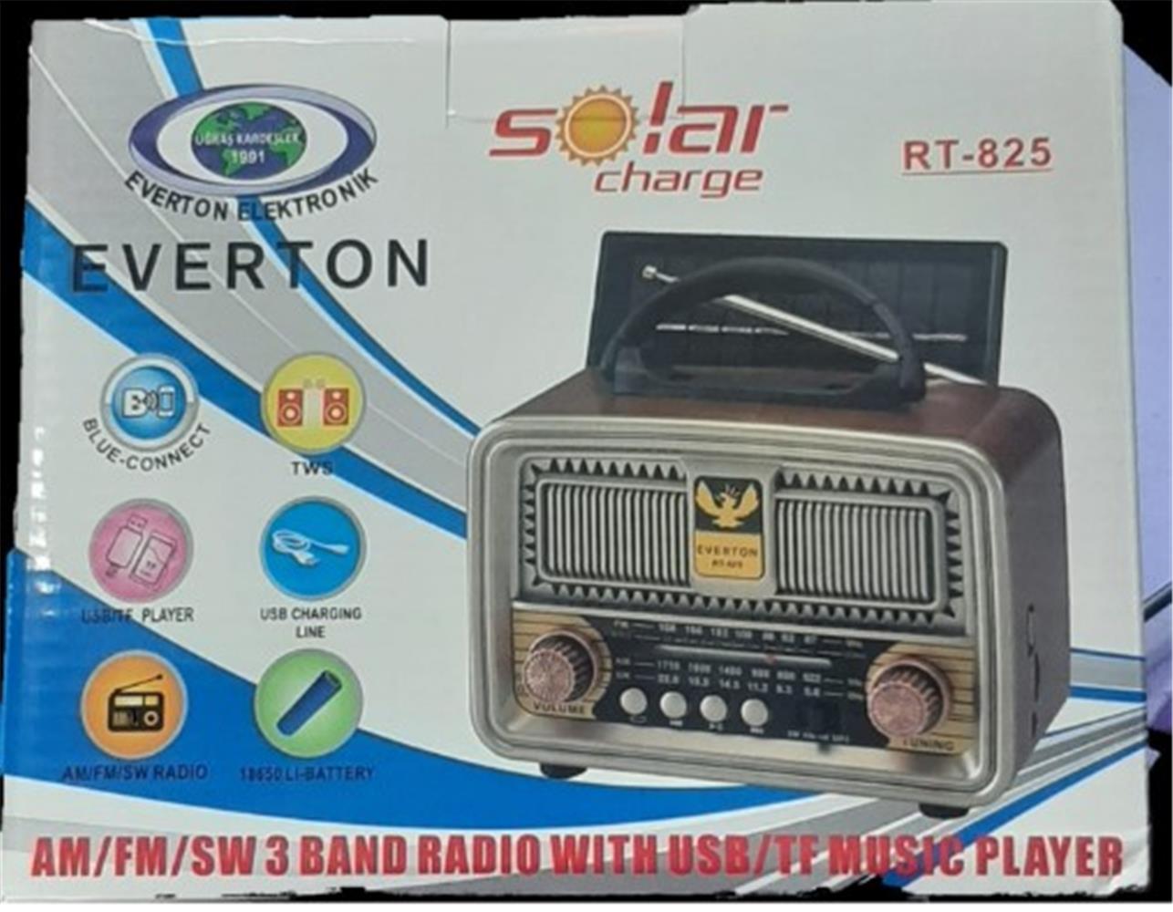 Everton RT-825 Bluetooth-USB-SD-FM Şarjlı Nostaljik Radyo Solar Güneş Panelli