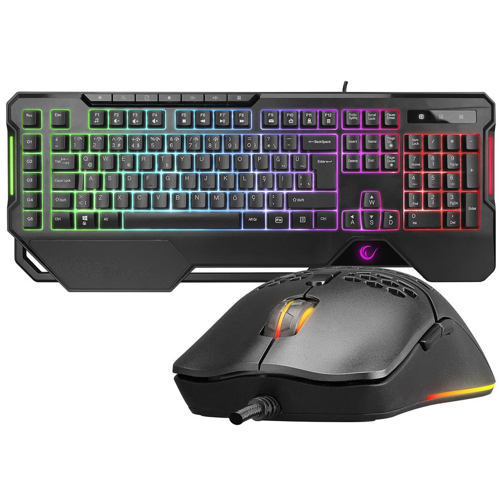 Rampage KM-R96 ELEMENTAL Siyah RGB Aydınlatmalı Q Oyuncu  Klavye ve Mouse Gaming Set 7200dpı