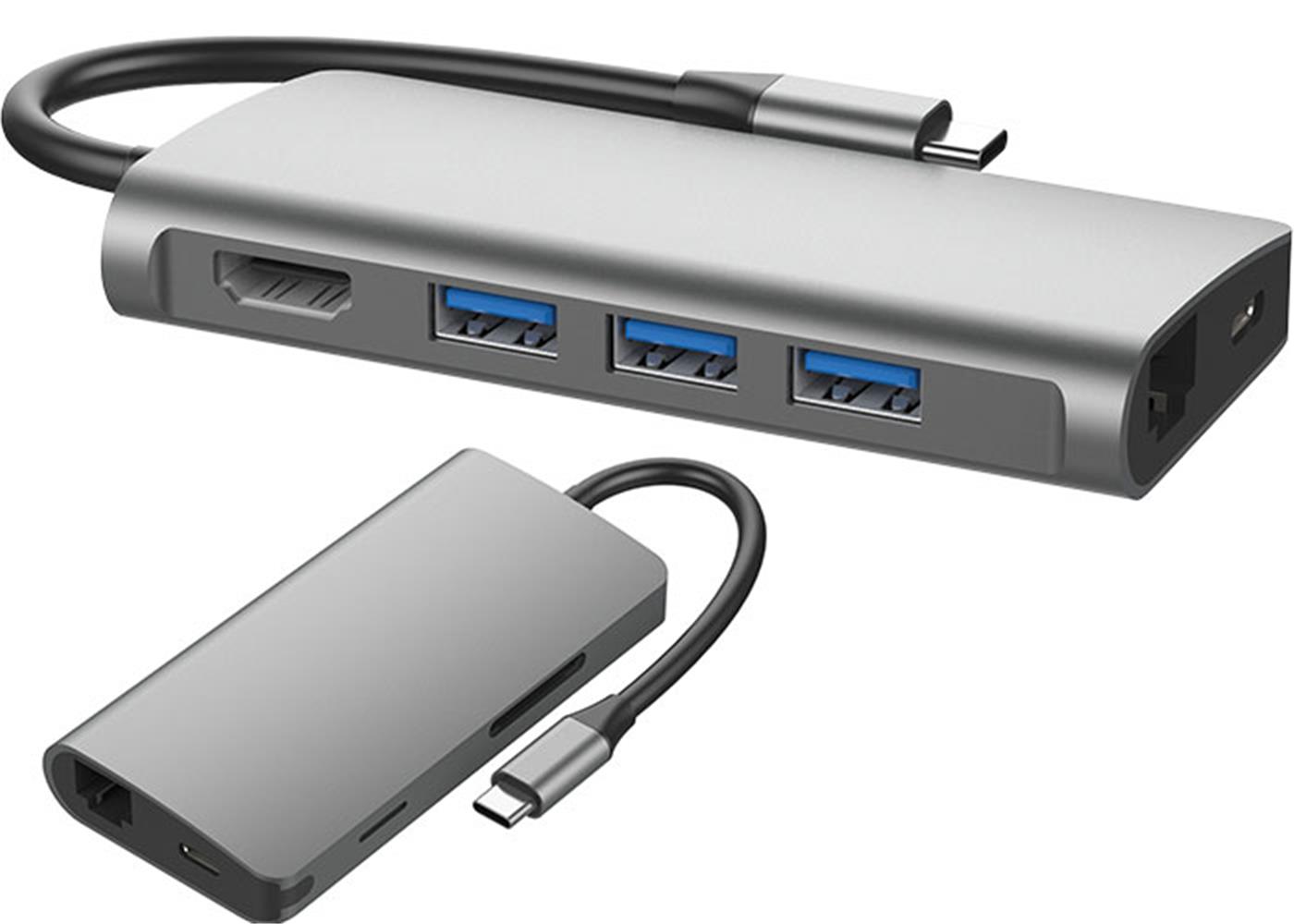 S-link Swapp SW-U5205 Gri Metal 7 in 1 3 port USB 3.0, PD şarj HDMI, Gigabit Eth, SD-TF Type C Hub 