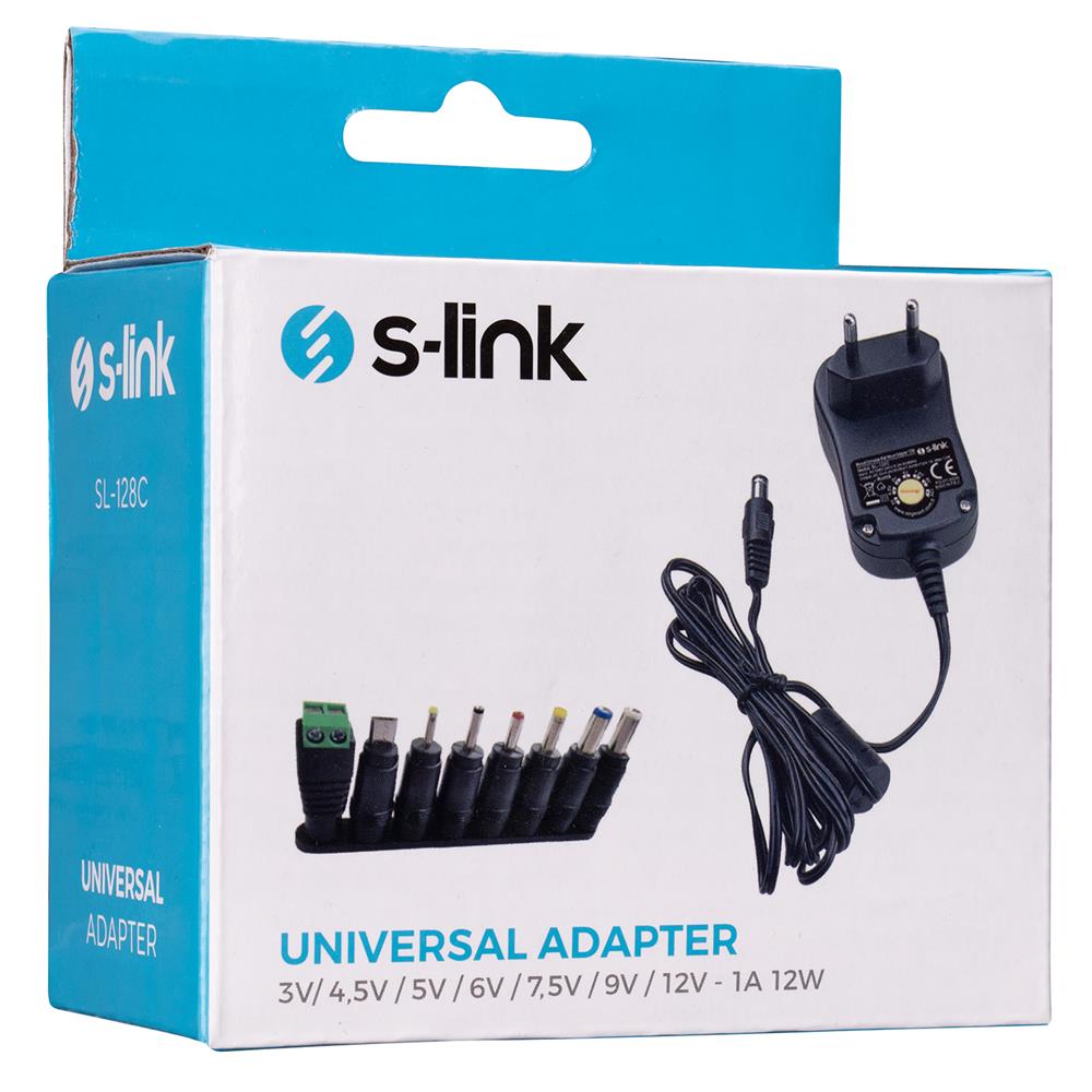 S-link SL-128C 3V-4,5V-5V-6V-7,5V-9V-12V 1A 12W (5.5-2.1) 8 Uçlu Adaptör