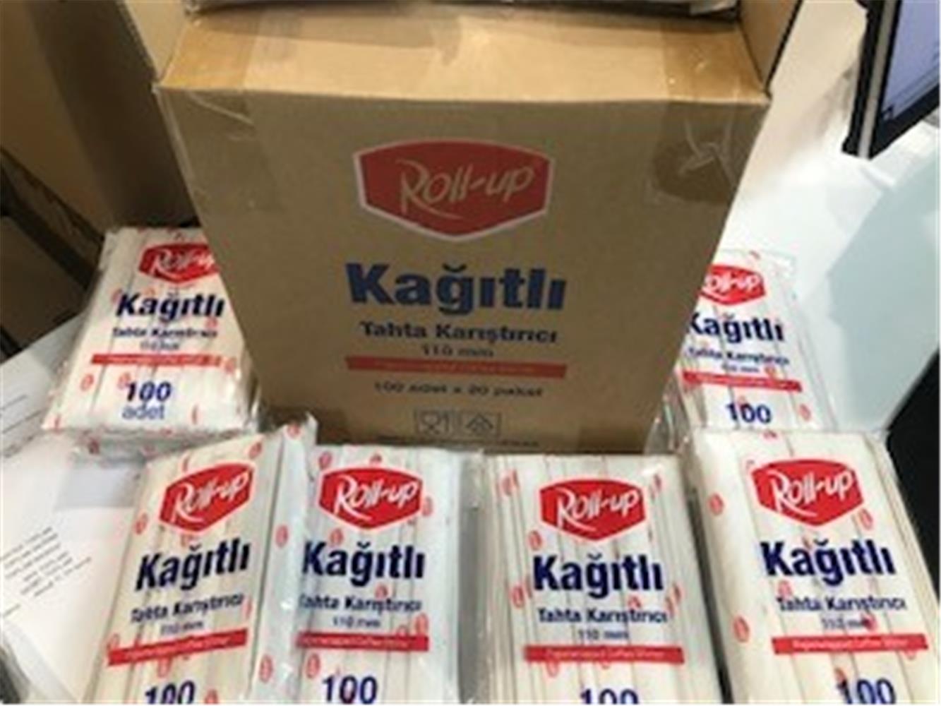 Roll-up Kağıtlı Tahta Karıştırıcı 110mm Kolide 2000 Adet (20x100 Adet Poşetli Halinde )