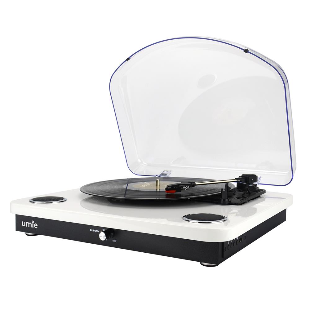 UMİE Bemol Beyaz Piano Kaplama 10W BT İN, BT OUT, RCA, USB Özellikli Nostaljik Pikap
